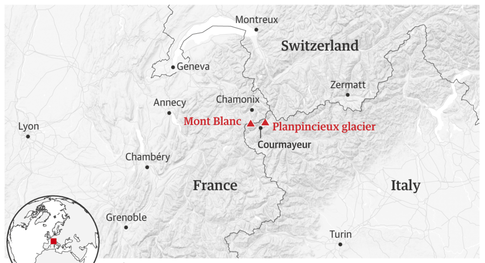 Glaciär på Mont Blanc nära kollaps